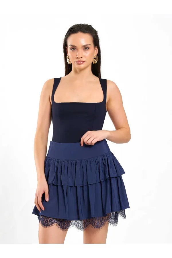 041180 Dantel Detaylı Kloş Etek