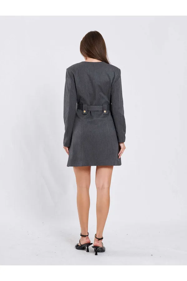 111640 Kendinden Kemerli Mini Elbise