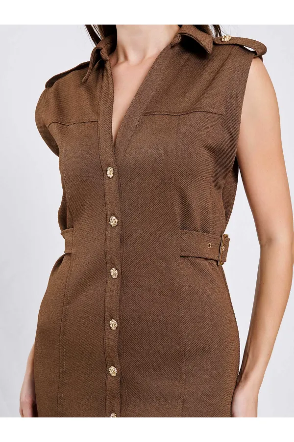 111636 Omzu Apoletli Örme Elbise