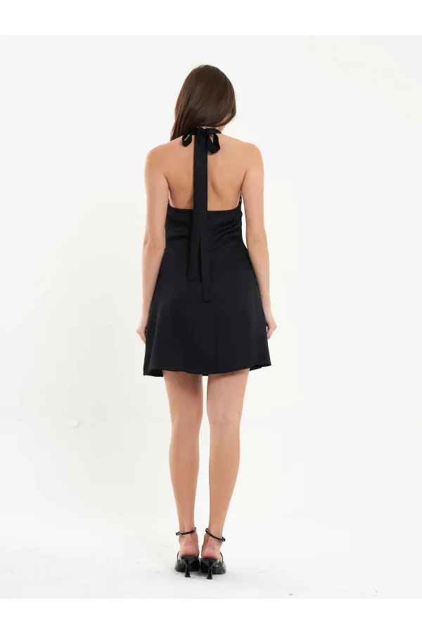 111644 Önü Tokalı Mini Elbise