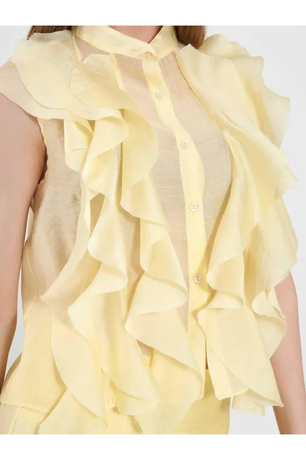 080774 Sleeveless Shirt with Ruffle Detail at Front