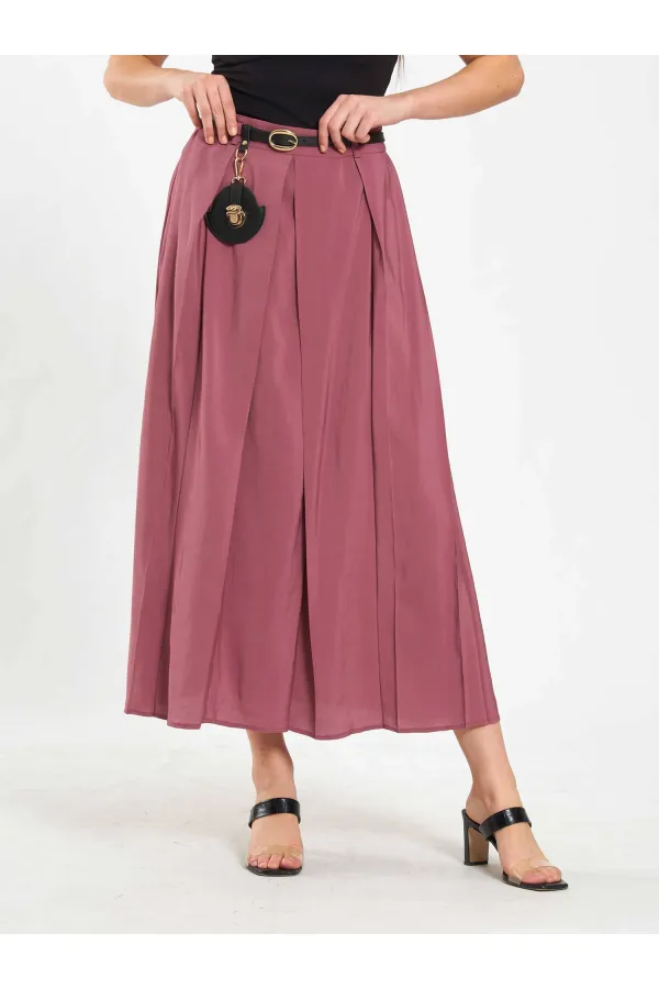 041164 A Pileli Kemerli Midi Etek