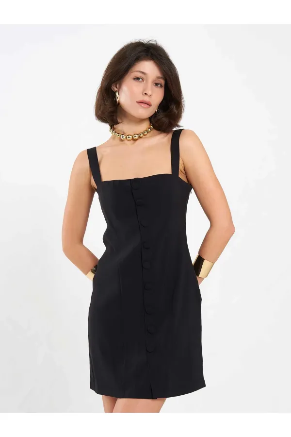 111707 Düğmeli Mini Boy Elbise
