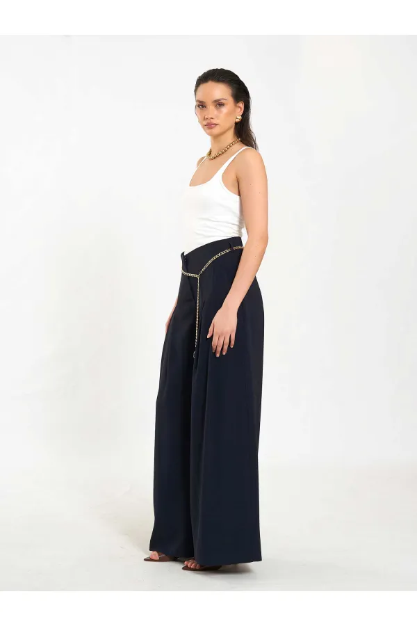 031641 Double Pleated Trousers with Trim