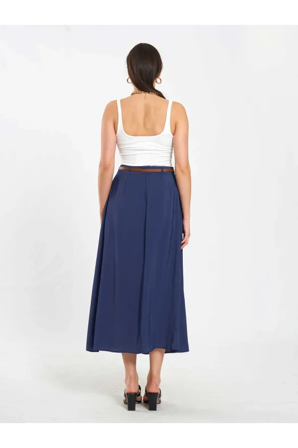 041164 A Pileli Kemerli Midi Etek