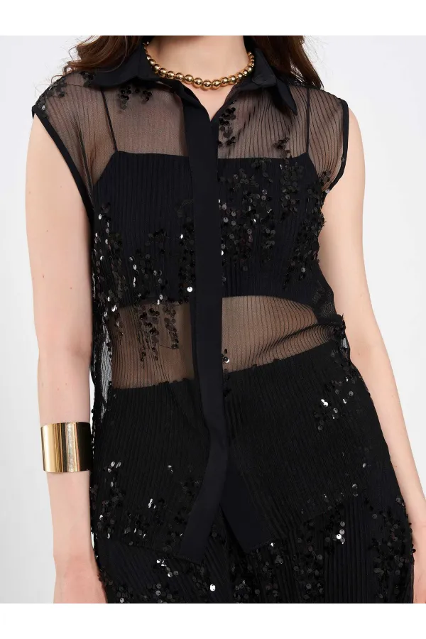 080821 Sleeveless Sequined Embellished Shirt 080821 Sleeveless Sequined Embellished Shirt