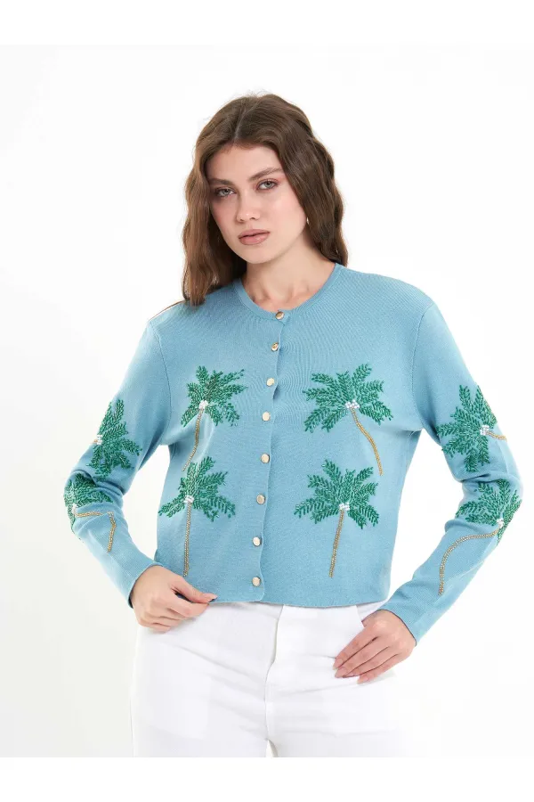 150525 Palm Tree Beaded Cardigan