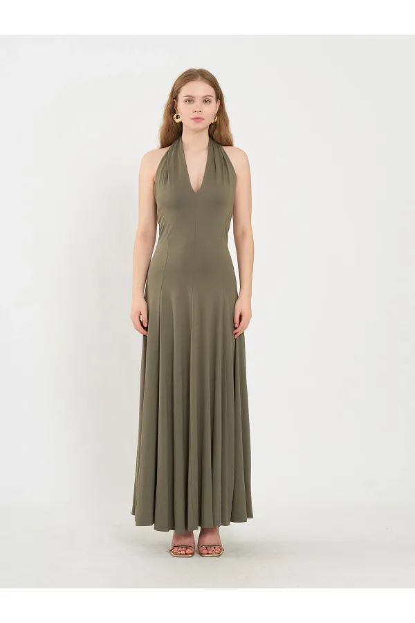 111684 Sırt Dekolteli Midi Elbise