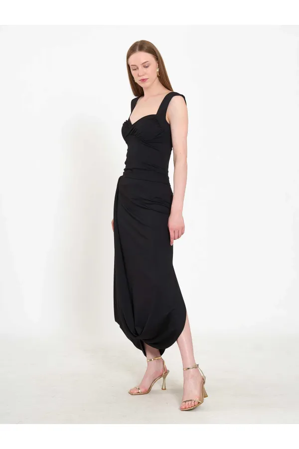 Jupe midi asymétrique à taille élastique 041197