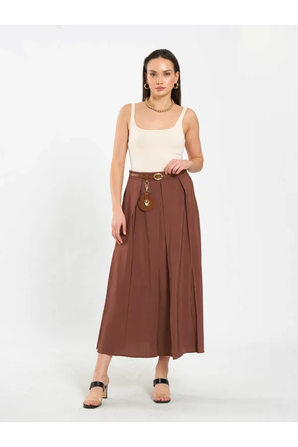 041164 A Pleated Belted Midi Skirt