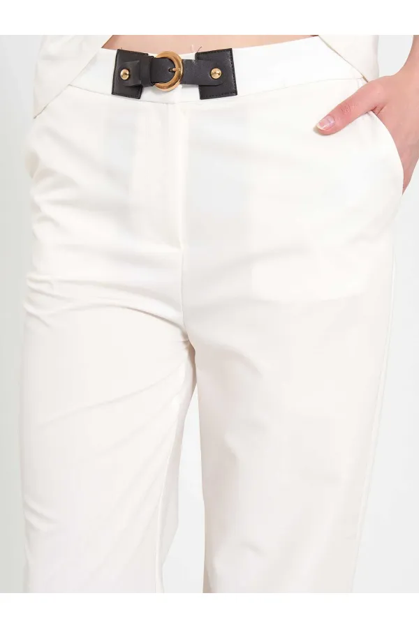 031673 Stella Straight Leg Trousers with Belt Buckle