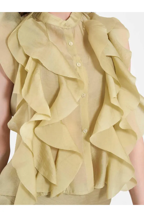 080774 Sleeveless Shirt with Ruffle Detail at Front