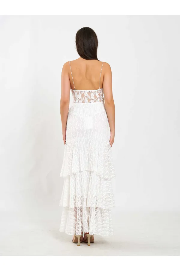 041177 Katlı Yırtmaçlı Dantel Etek