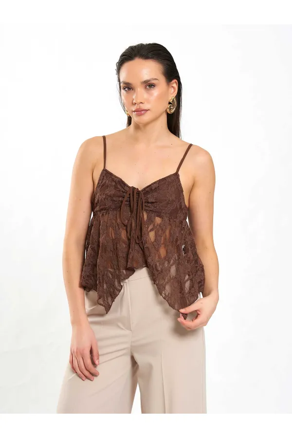 071861 Strappy Asymmetrical Blouse with Gathered Front