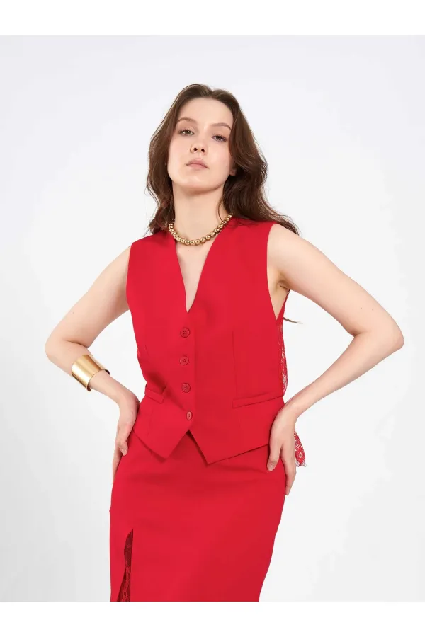 120748 Vest with Lace Detail and Buckle on the Back