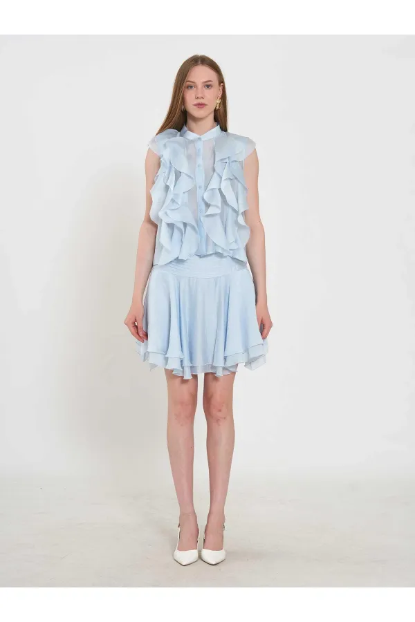 080774 Sleeveless Shirt with Ruffle Detail at Front