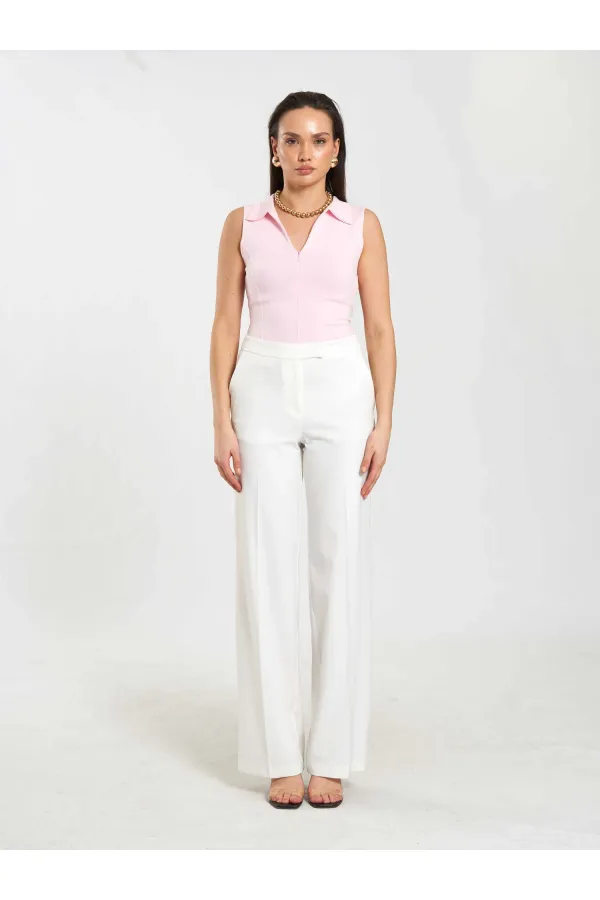 071894 Önü Fermuarlı Örme Kolsuz Body