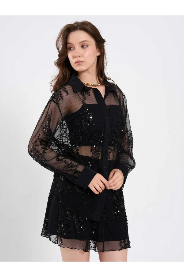 080807 Sequined Trimmed Shirt 080807 Sequined Trimmed Shirt
