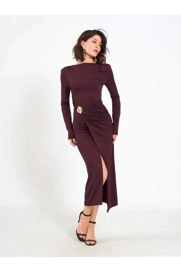 Robe midi drapée sur le devant 111699