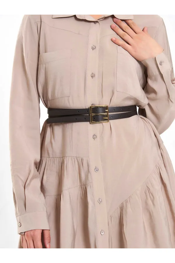 Robe asymétrique à volants et ceinture 111703