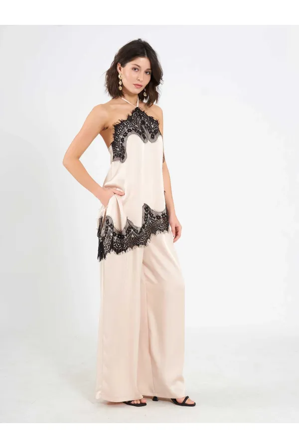 031649 Wide Pleated Satin Trousers