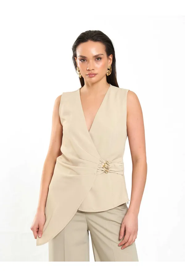 071892 Tokalı V Yaka Asimetrik Bluz