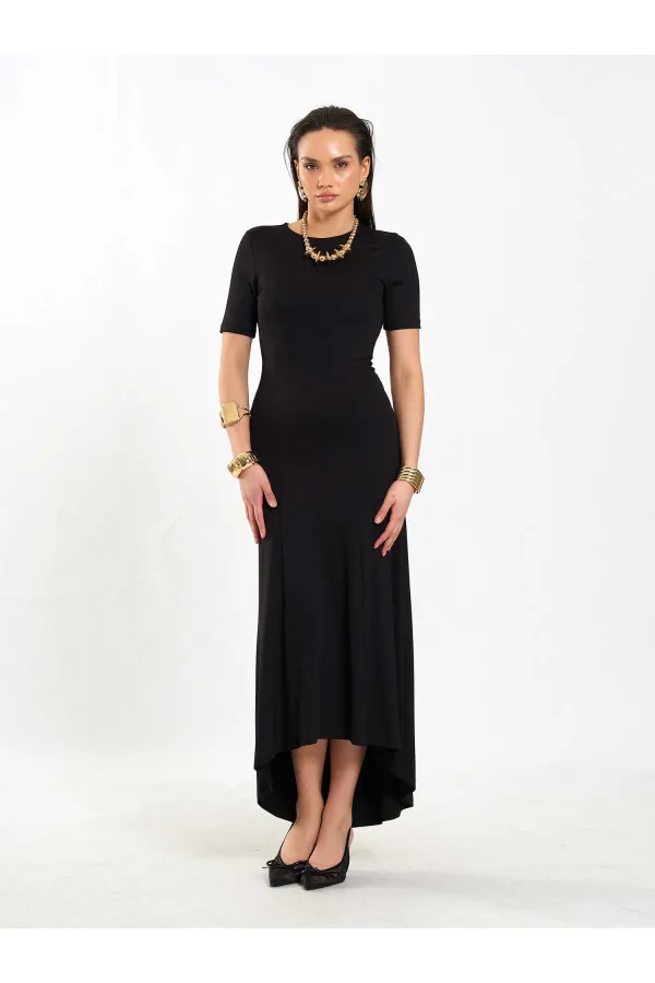 111693 Crew Neck Short Sleeve Basic Dress