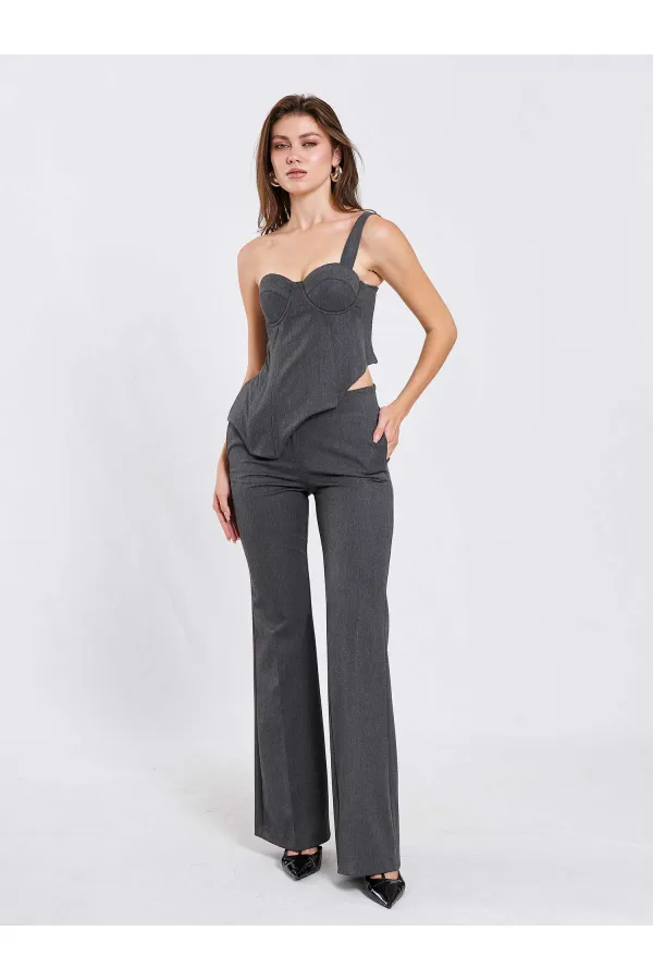 071781 Tek Omzu Askılı Asimetrik Bluz