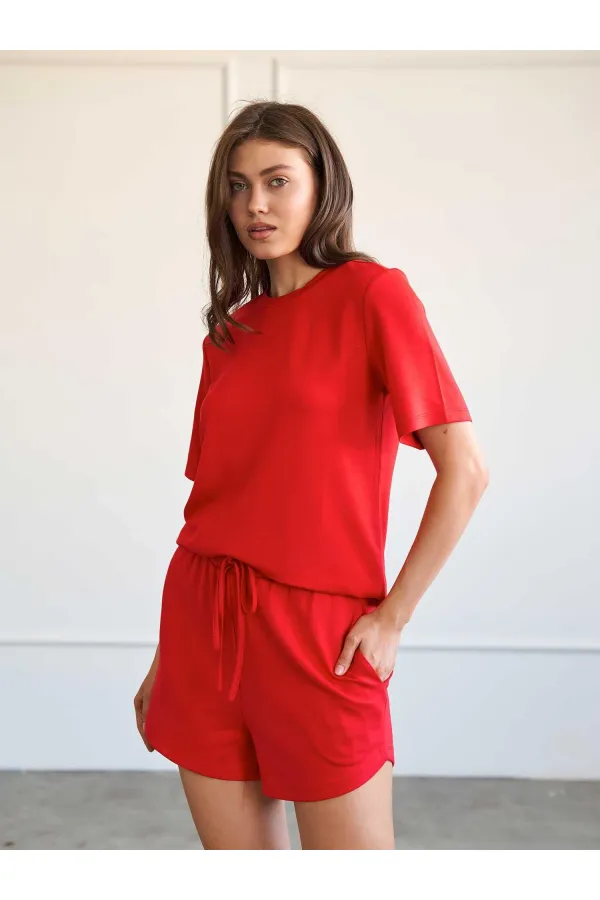 010882 Mini-short en maille à taille élastique