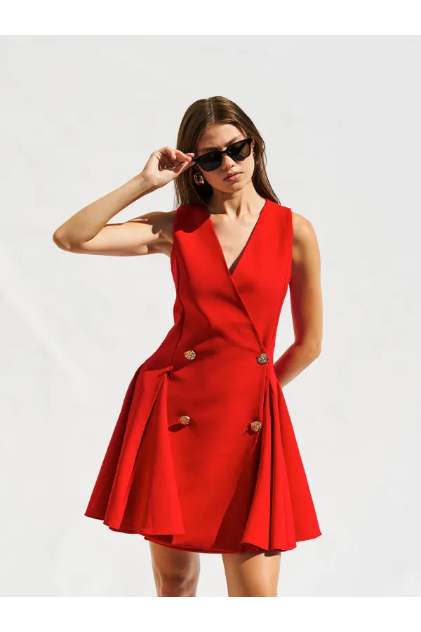 111611 Sleeveless Mini Button Detail Dress