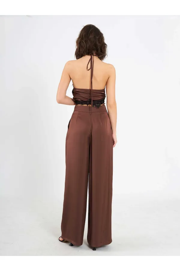 031649 Wide Pleated Satin Trousers