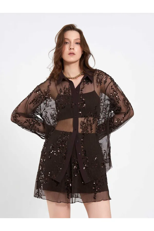 080807 Sequined Trimmed Shirt 080807 Sequined Trimmed Shirt