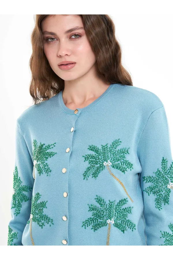 150525 Palm Tree Beaded Cardigan