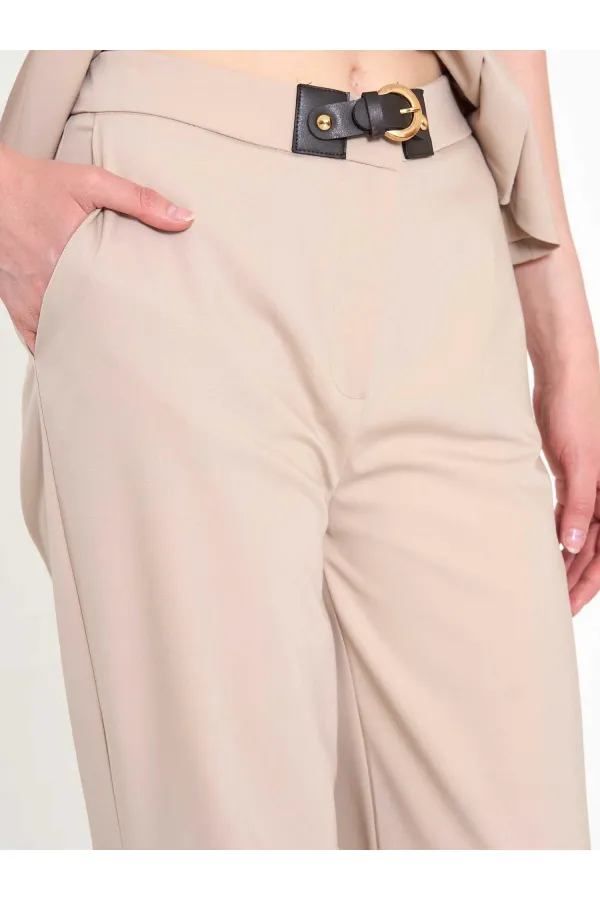 031673 Stella Straight Leg Trousers with Belt Buckle