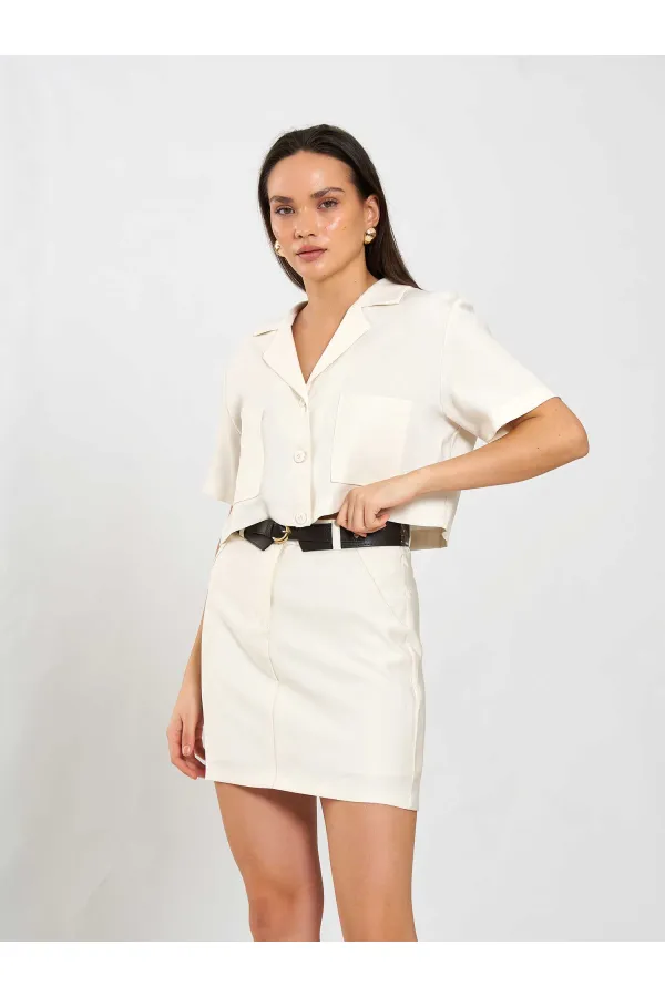 080801 Kısa Kollu Crop Cepli Gömlek