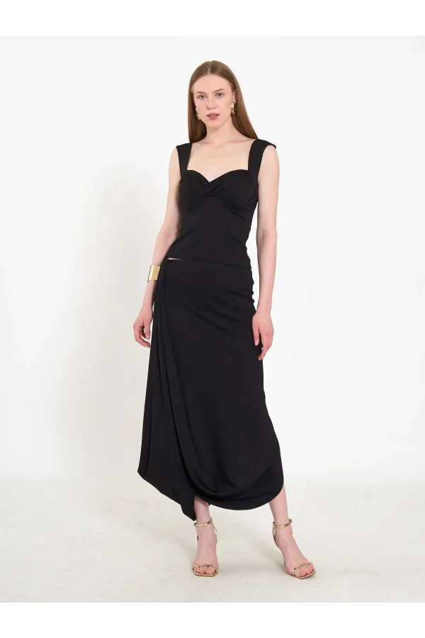 Jupe midi asymétrique à taille élastique 041197