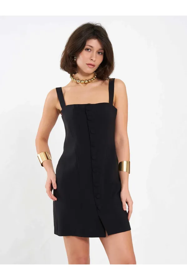 111707 Düğmeli Mini Boy Elbise