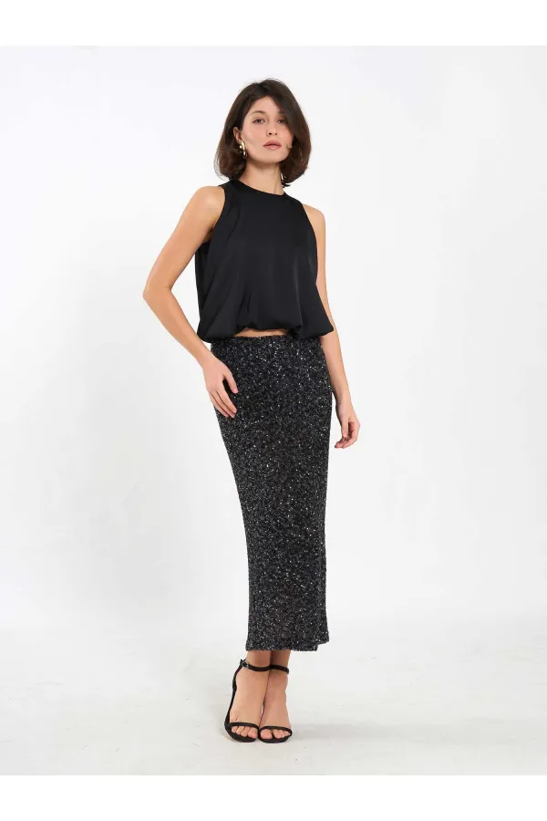 041185 Sequined Midi Skirt