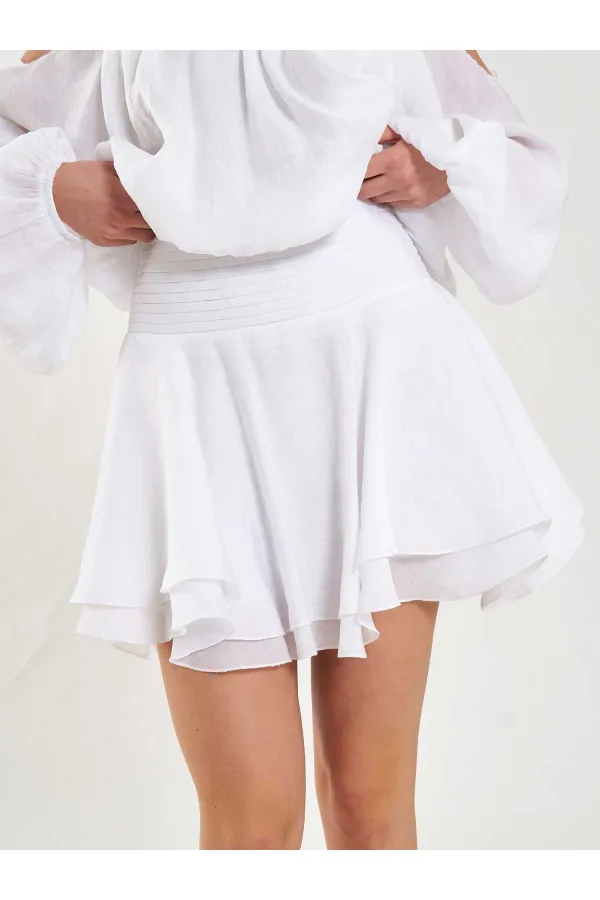 041182 Beli Nervürlü Mini Etek