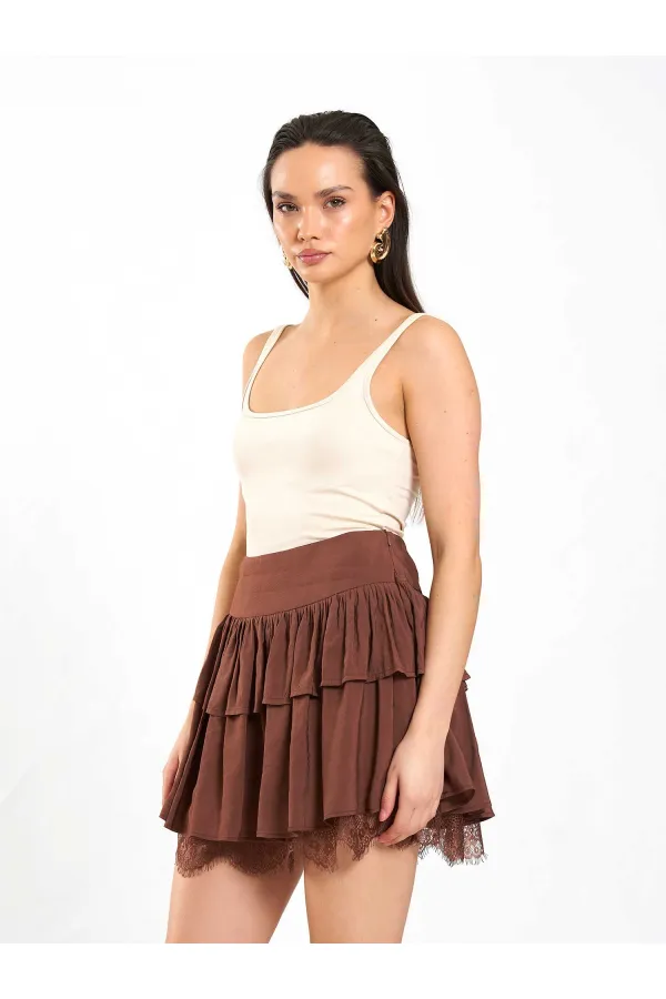 041180 Dantel Detaylı Kloş Etek