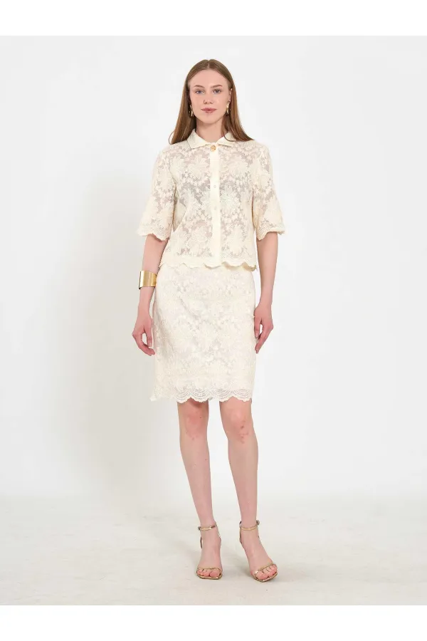 041195 Lace-Look Mini Skirt