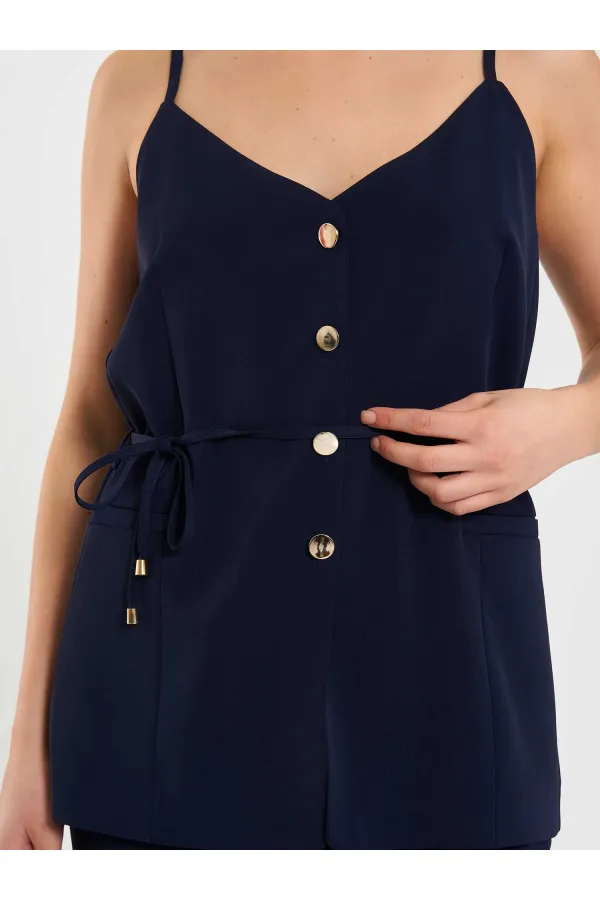 Gilet à col en V et ceinture à nouer à la taille 120743