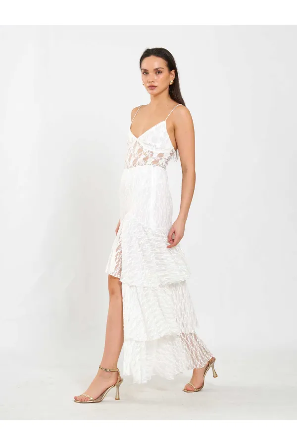 041177 Katlı Yırtmaçlı Dantel Etek