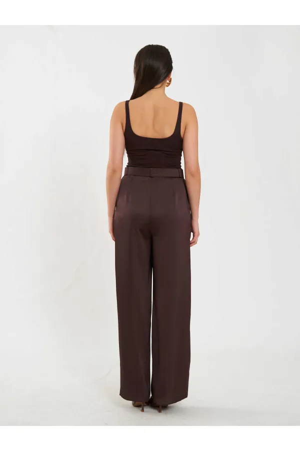 031656 Satin Belted Straight Leg Trousers