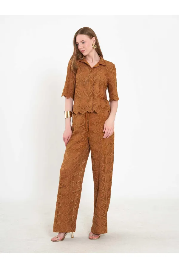 031669 Lace-Look Lined Trousers with Tie Waist