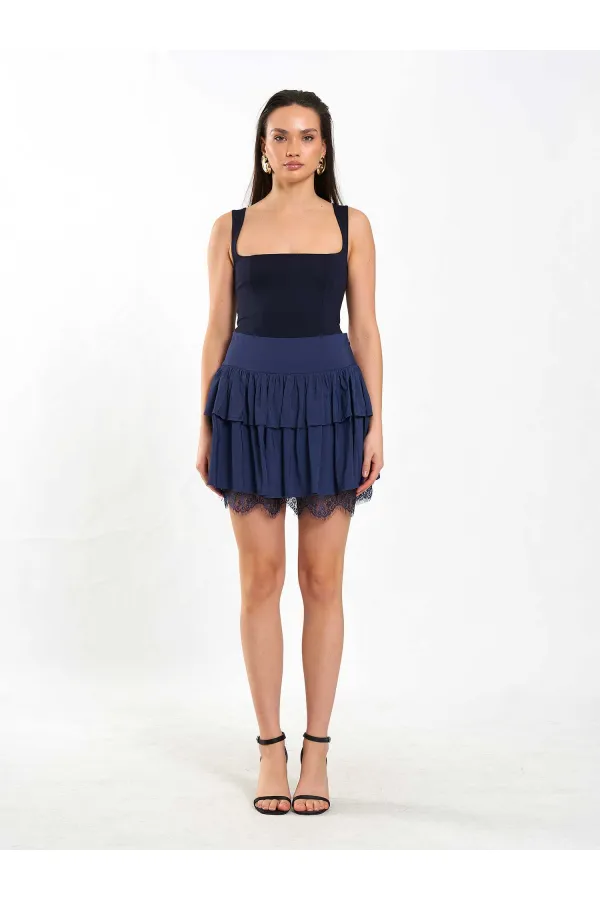 041180 Dantel Detaylı Kloş Etek