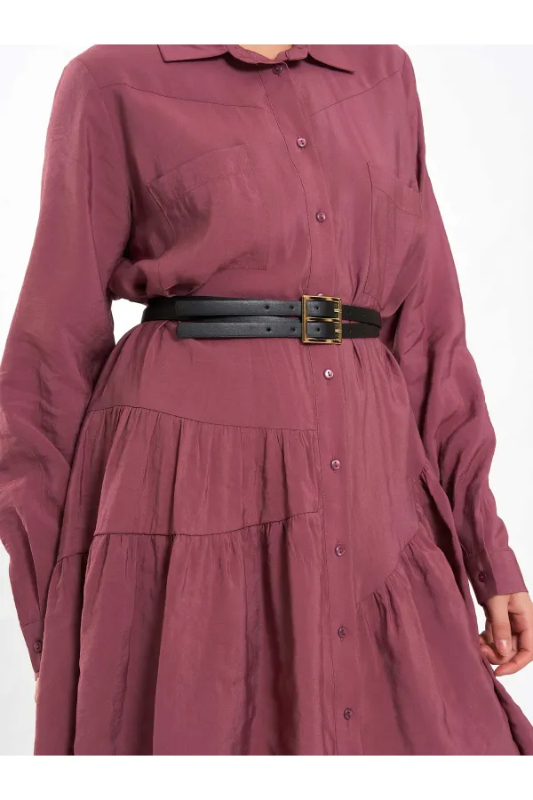 111703 Belted Ruffled Asymmetrical Dress