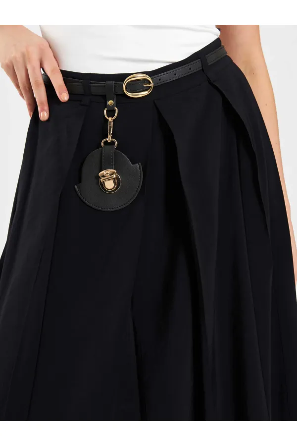 041164 A Pleated Belted Midi Skirt