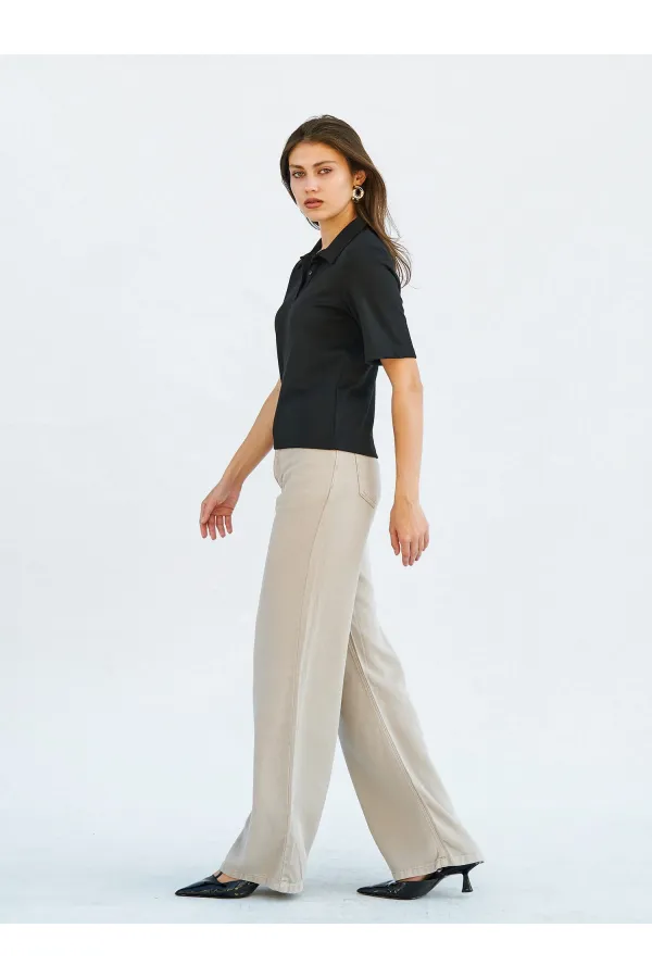 071824 Vatkalı Polo Yaka Bluz