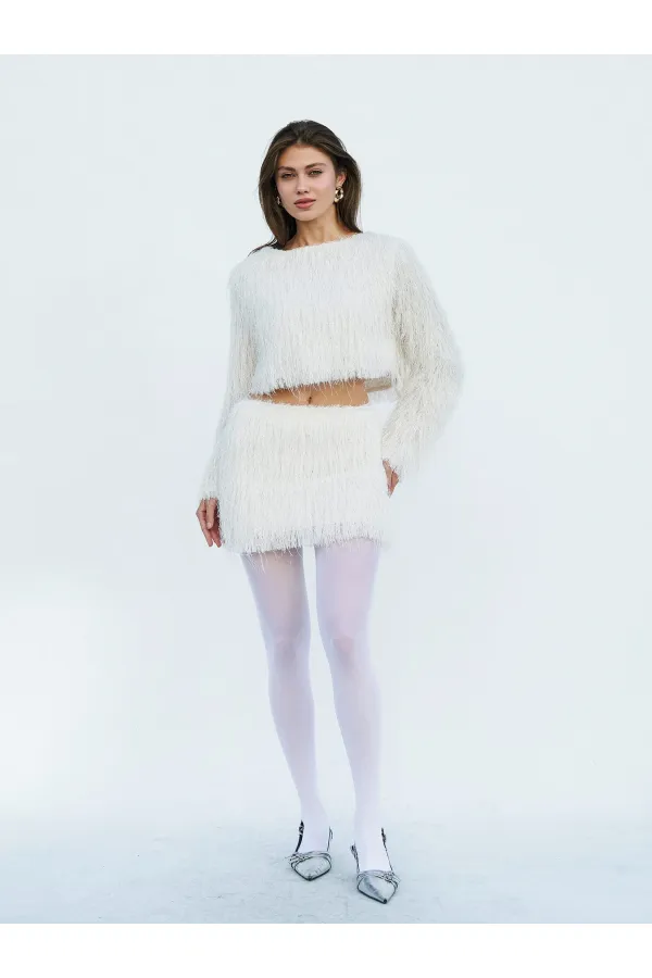 041118 Saçaklı Mini Etek